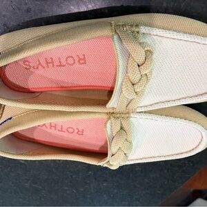 Rothy's Beige Knit Slip-On Loafers with Pink Accent